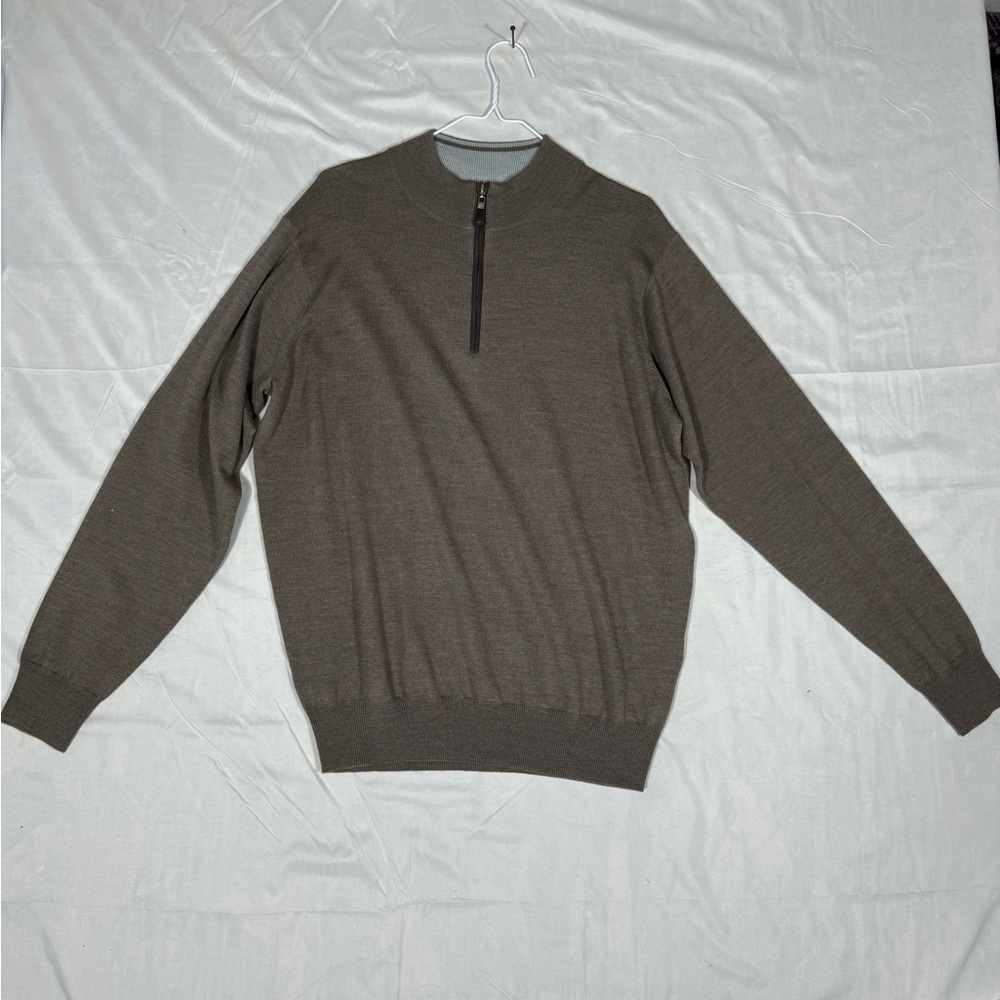 Peter Millar Men’s Quarter Zip Brown L Large Merino Wool Blend